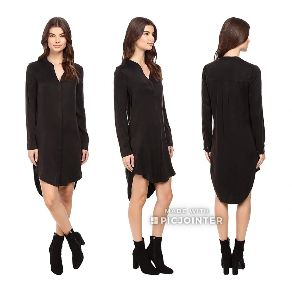 Splendid Hi-Lo Shirt Dress XS Black Tunic Cupro Button Down